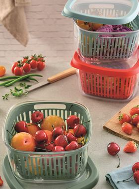 意大利产 Snips带盖沥水网水果盘滤水盆洗菜保鲜盒子冰箱收纳果篮