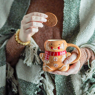 丹麦 Bloomingville 圣诞系列姜饼人小屋带盖陶瓷马克杯子咖啡杯