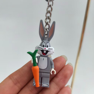 明星周边李松河同款兔八哥钥匙扣挂件创意积木拼插人仔songha同款