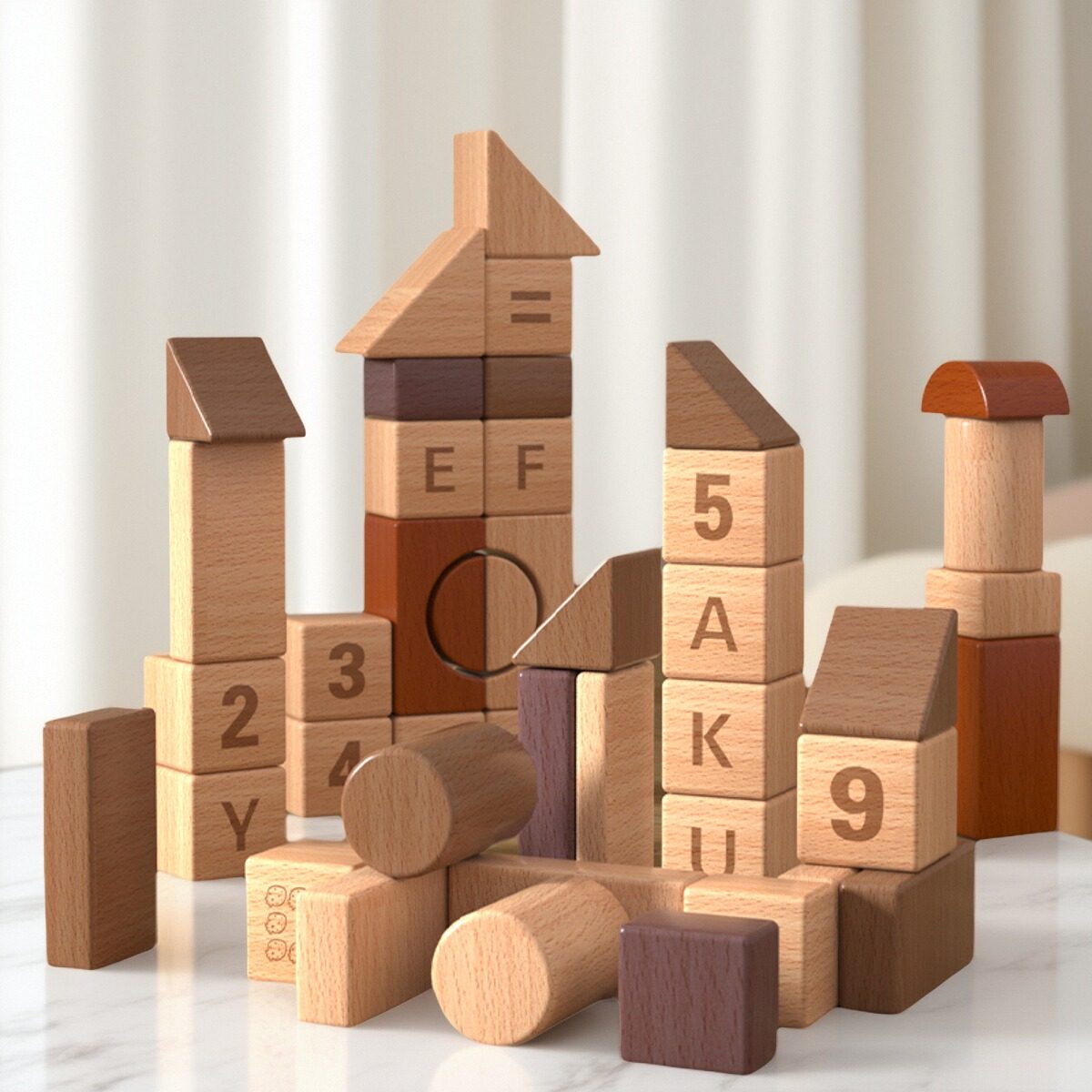 益智实木积木儿童益智亲子拼搭数字字母早教宝宝幼儿男女孩玩具