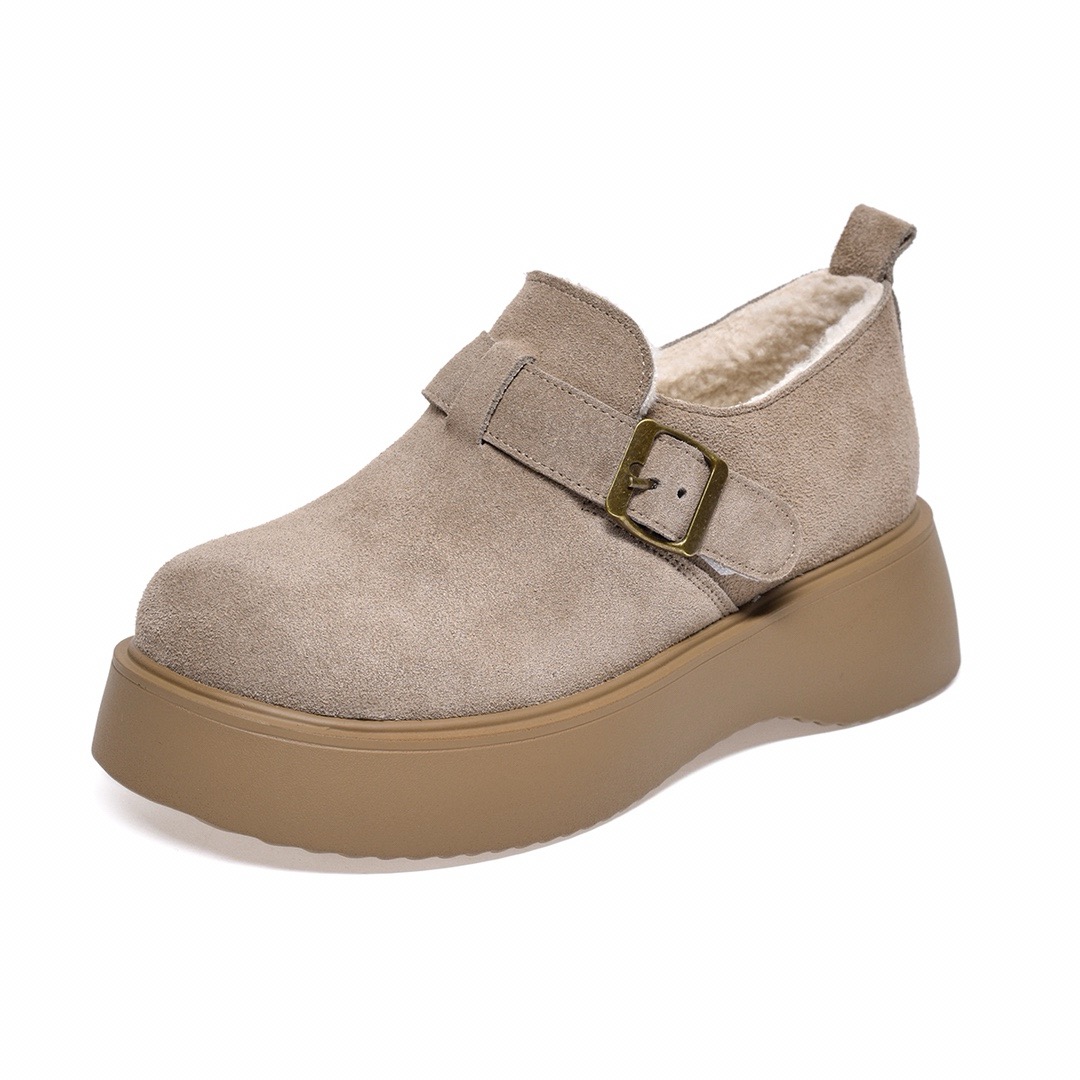 厚底勃肯鞋女魔术贴反绒皮休闲鞋百搭增高棉鞋35-40码