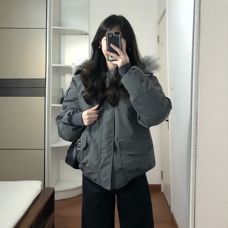 冬季新款小个子大毛领羽绒服