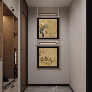 置 新中式 高级复古装 饰灯壁挂金属杆装 饰画售楼处立体玄关背景墙装