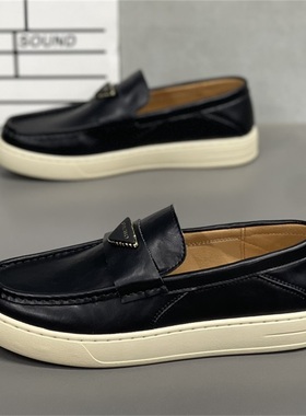 潮男鞋2025秋季新款时尚平底商务休闲皮鞋韩版一脚蹬乐福豆豆鞋男