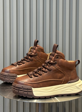 欧货高帮鞋男2025新款冬季加绒保暖棉鞋软底增高鞋真皮休闲鞋短靴