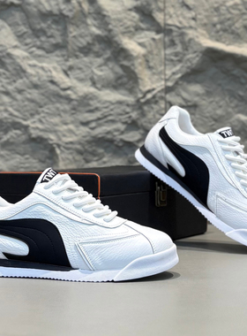 男鞋秋季2025新款皮面舒适阿甘鞋时尚运动休闲板鞋潮流百搭德训鞋