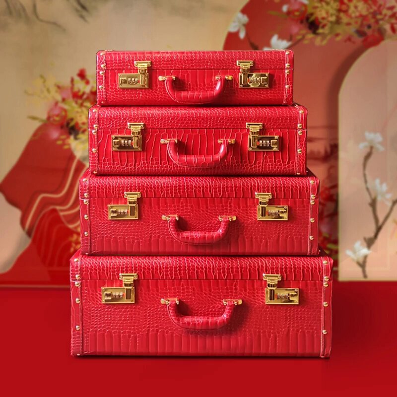 结婚红箱子皮箱新娘陪嫁箱订婚嫁收纳箱