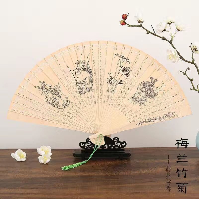 中国风手工小女式古典女扇随身檀香扇古风香木扇子檀木扇折扇镂空