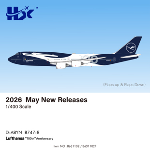 HX Models 1:400 汉莎航空 100周年 B747-8 D-ABYN 合金 飞机模型