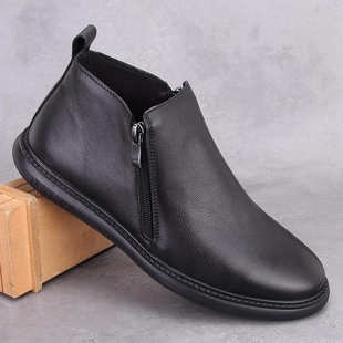 外贸秋冬新款切尔西靴男高帮真皮头层牛皮拉链休闲加绒保暖马丁靴