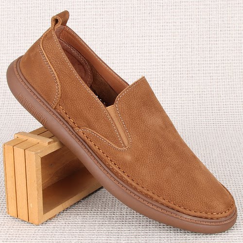 软皮一脚蹬透气乐福鞋休闲懒人