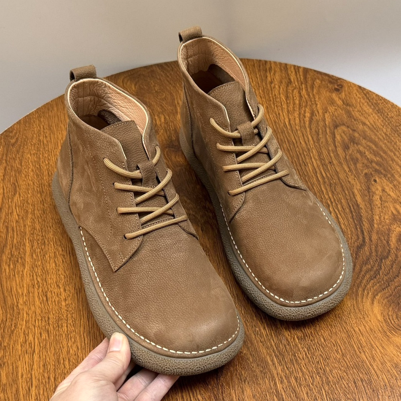 外贸美式复古真皮中帮加绒马丁靴男系带工装靴头层牛皮高帮男皮鞋