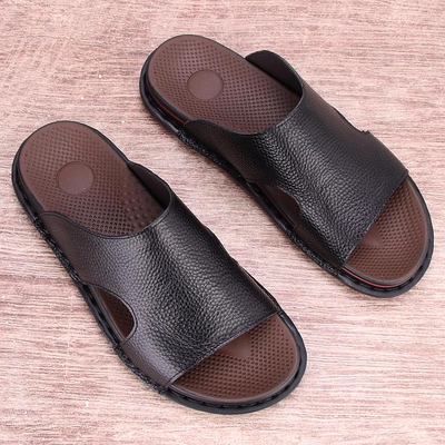 外贸真皮一字拖2026新款男士头层牛皮夏季外穿拖鞋韩版个性沙滩鞋