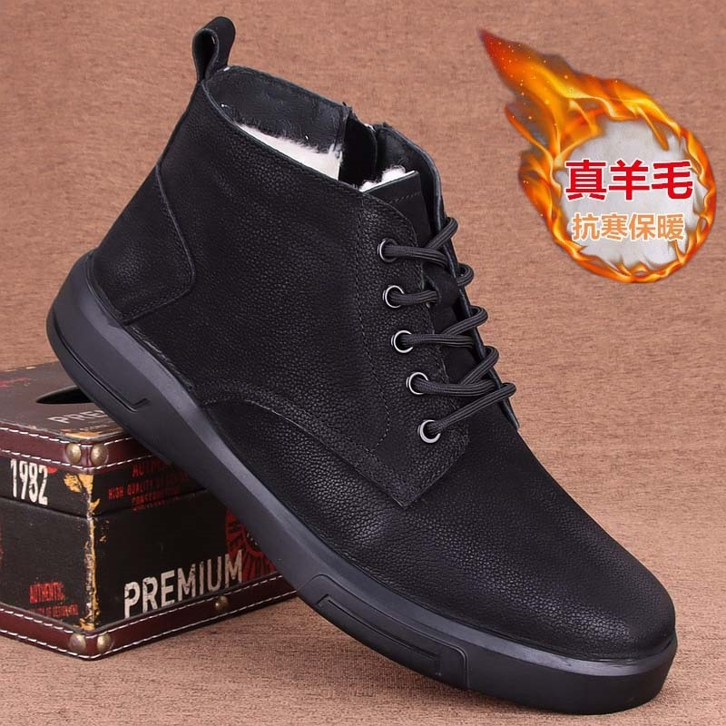 外贸冬季真皮男鞋2025年头层牛皮真羊毛皮毛一体休闲皮鞋保暖棉鞋