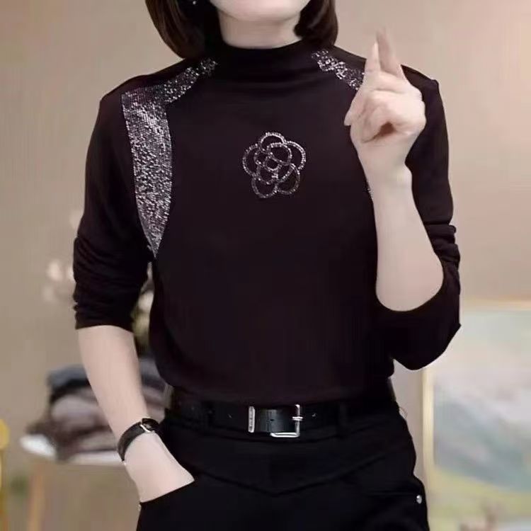 时尚洋气加厚烫钻宽松保暖打底衫