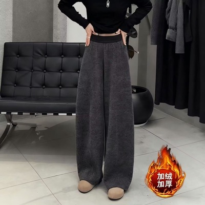 秋冬加绒加厚显瘦阔腿卫裤女