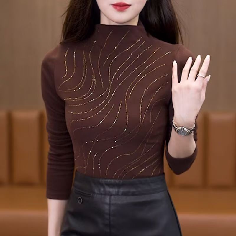 德绒烫钻打底衫女秋冬保暖