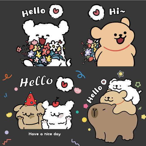 小狗卡通贴ins风创意插画矢量设计素材