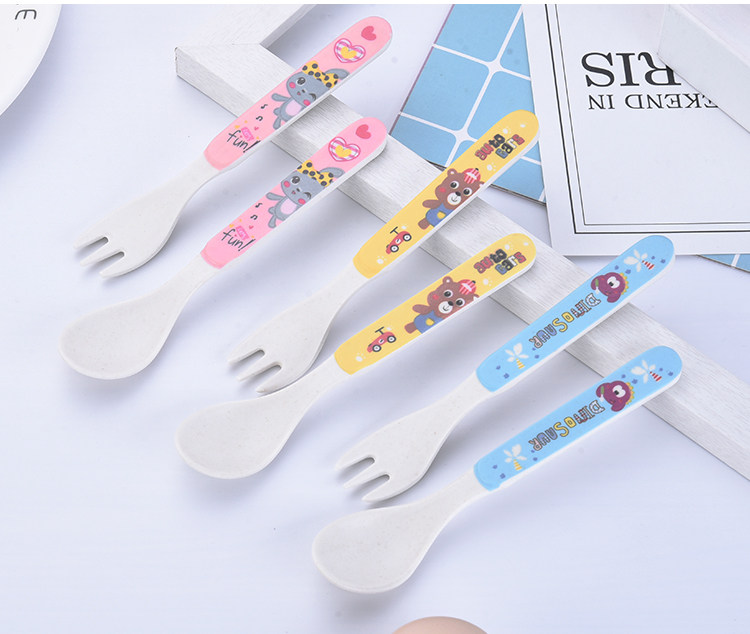 可爱竹纤维宝宝学吃饭勺子家用辅食婴幼儿园吃面条叉子儿童餐具