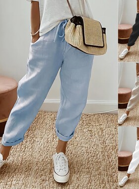 Women's cotton and linen long pants asual pants欧美女休闲裤