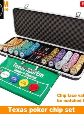 Texas hold 'em poker set Aluminum box 500 chips dice Holde
