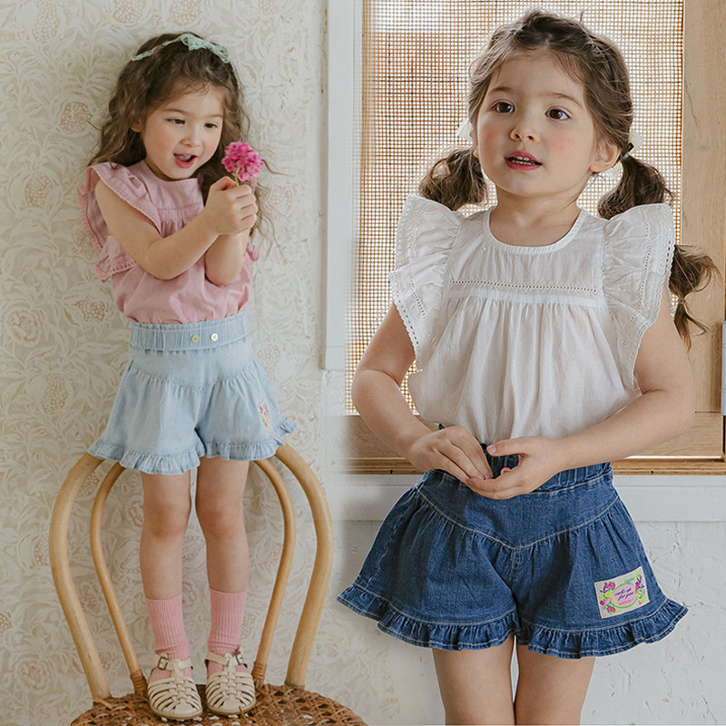 女童娃娃衫夏季韩版童装中小童洋气可爱飞飞袖纯棉宝宝小女孩上衣