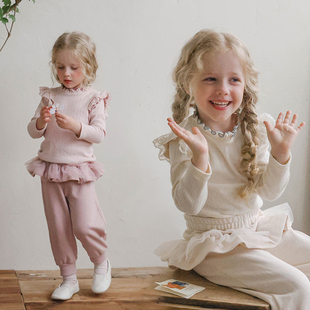 2025秋款韩国儿童小女孩卫裤洋气蕾丝花边拼接假两件女童宝宝裙裤