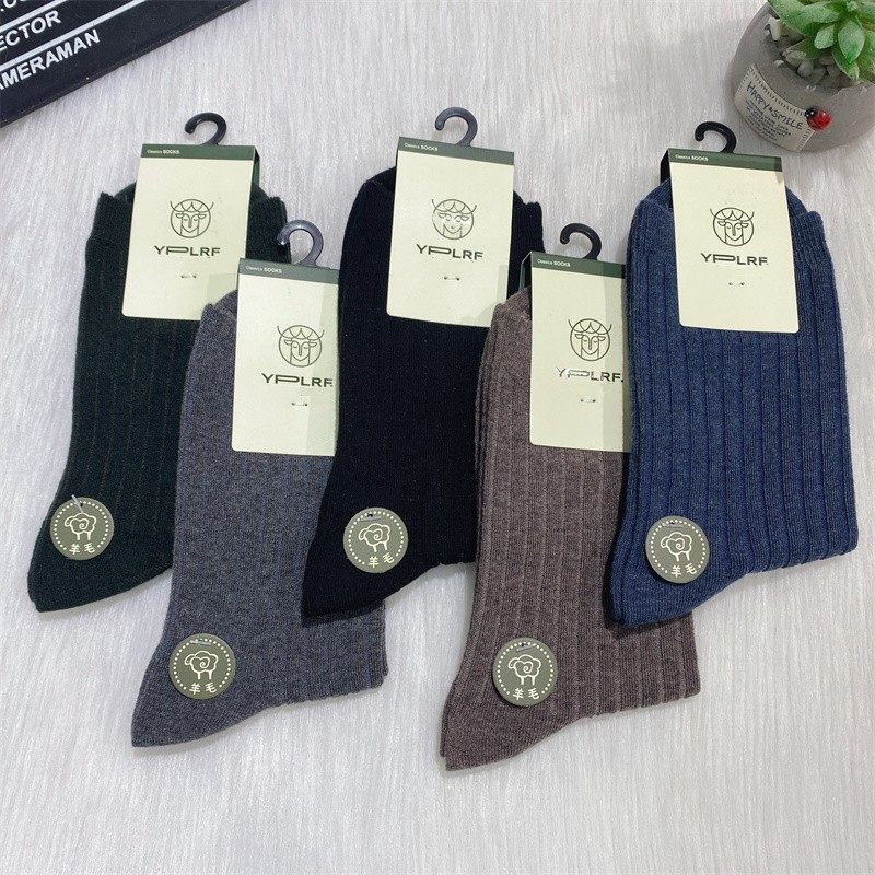 鹿人袜业男秋冬羊毛高筒袜子保暖