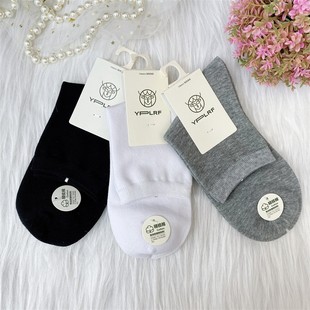 鹿人袜业3012女士春秋季中筒薄棉袜子无骨黑色白色学生少年卡通袜