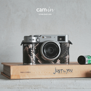 camin 牛皮蛇纹款富士X100VI相机皮套手柄款保护皮套底座x100六代