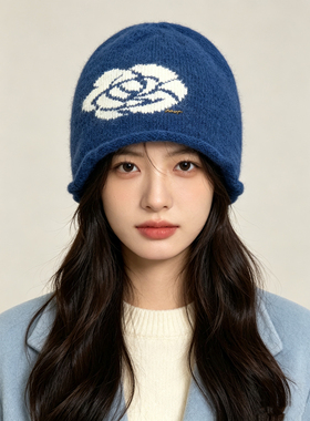 日系花朵印花卷边堆堆帽女2026秋冬新款时尚百搭显脸小冷帽888璐