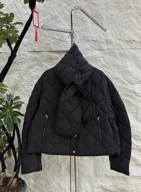 90白鸭绒带围巾圆领轻薄菱格羽绒服2026秋冬新款时尚短外套6090安