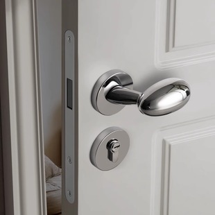 鹅蛋门把手卧室门锁家用通用型现代简约美式 北欧房门锁亮银色锁具