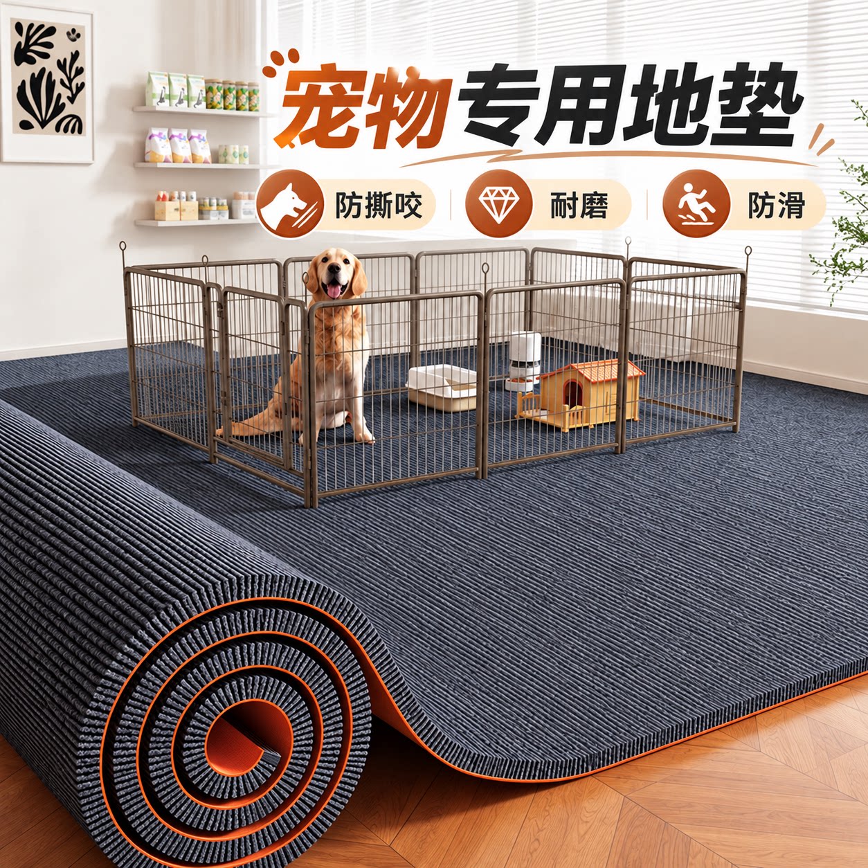 狗狗垫子睡垫围栏笼子地垫四季通用防水宠物地毯垫加厚防磨耐撕咬