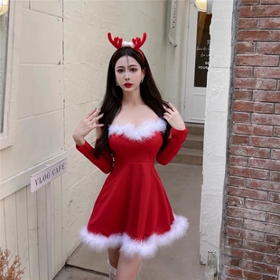 新款圣诞战袍大码跨年战袍冬天红色性感连衣裙辣妹裙子穿搭