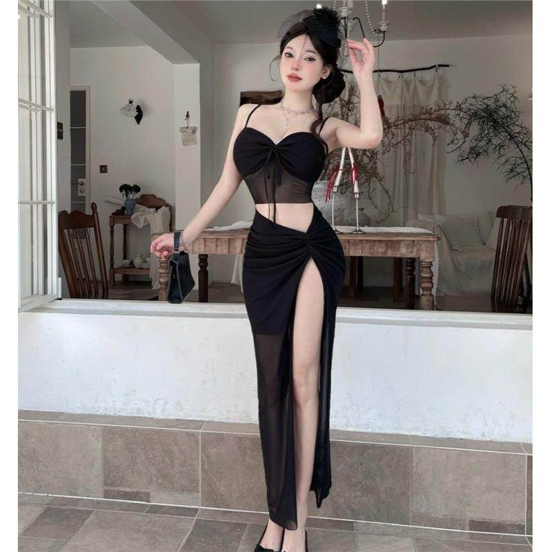 性感连衣裙女足浴按摩技师spa长裙辣妹低胸吊带半透网纱连衣长裙,女装/女士精品,连衣裙,淘宝优惠券,粉丝福利购,淘宝优惠卷