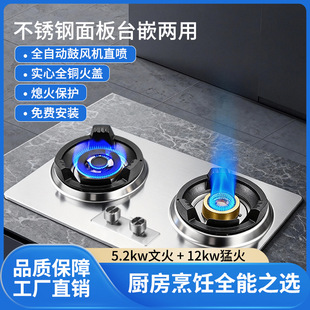 家宴猛火燃气灶台式双灶商用家用嵌入式天然气摆摊煤气灶带鼓风机