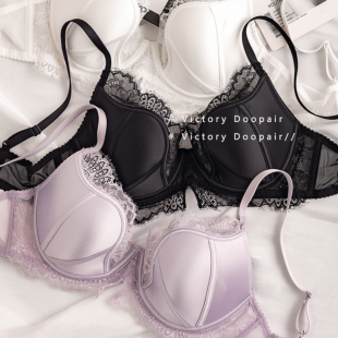维多利亚多培尔法式 缎面蕾丝性感薄内衣女聚拢上托收侧乳文胸套装