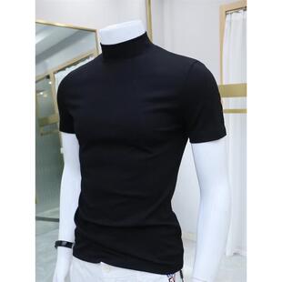 半高领短袖 2025新款 t恤男款 打底衫 高级感黑色上衣服 中领半袖 夏季