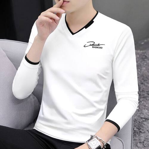 秋季长袖t恤男士纯棉内搭印花打底衫秋衣男装潮牌体恤上衣服潮流