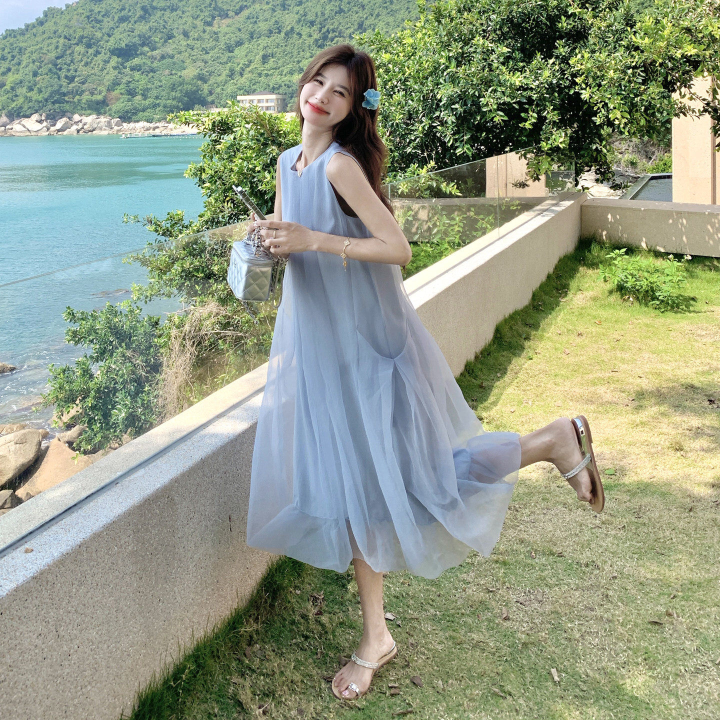 新款主推夏季欧根纱无袖显瘦复古仙女连衣裙2247-P140-K219