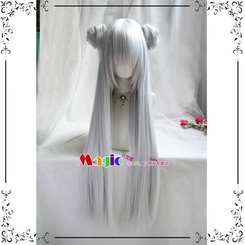 现货COSPLAY假发 死馆 露莎 银色长直发发包洛丽塔LOLITA假毛头套