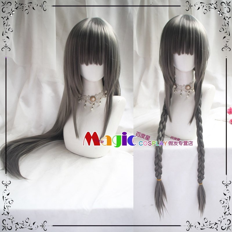魔法少女小圆 晓美焰 cos假发 头皮深灰色长直发 麻花辫假毛