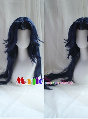 罗小黑战记 蓝溪镇 老君cos假发 深蓝色美人尖反翘长发定制假毛