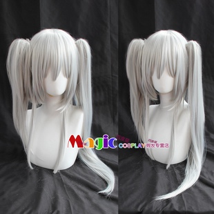 约会大作战 时崎狂三 cosplay假发 白之女王 黑/银白色 cos假毛