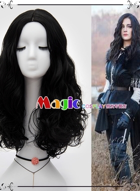 The witcher 巫师3 叶奈法 叶妮芙 黑色中分长卷发 cosplay假发