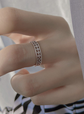 经典简约轻奢镂空蕾丝闪钻戒指女镀18K白金指环ins冷淡风闺蜜礼物