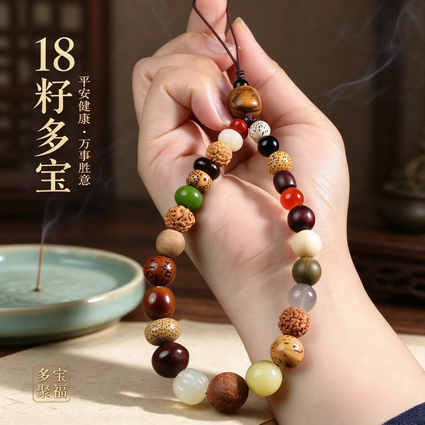 天然十八籽多宝菩提手机链钥匙