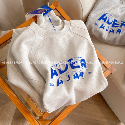 ader error small春秋新款卫衣宽松休闲套头圆领贴布刺绣上衣打底