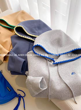 ader error small秋季短款连帽卫衣女贝壳绣小个子帽衫宽松假两件